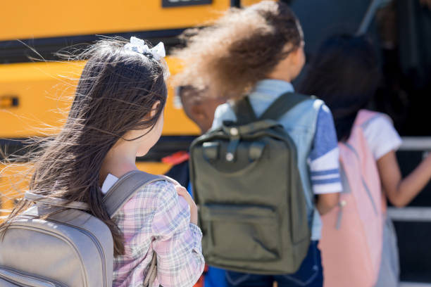 Children with backpacks